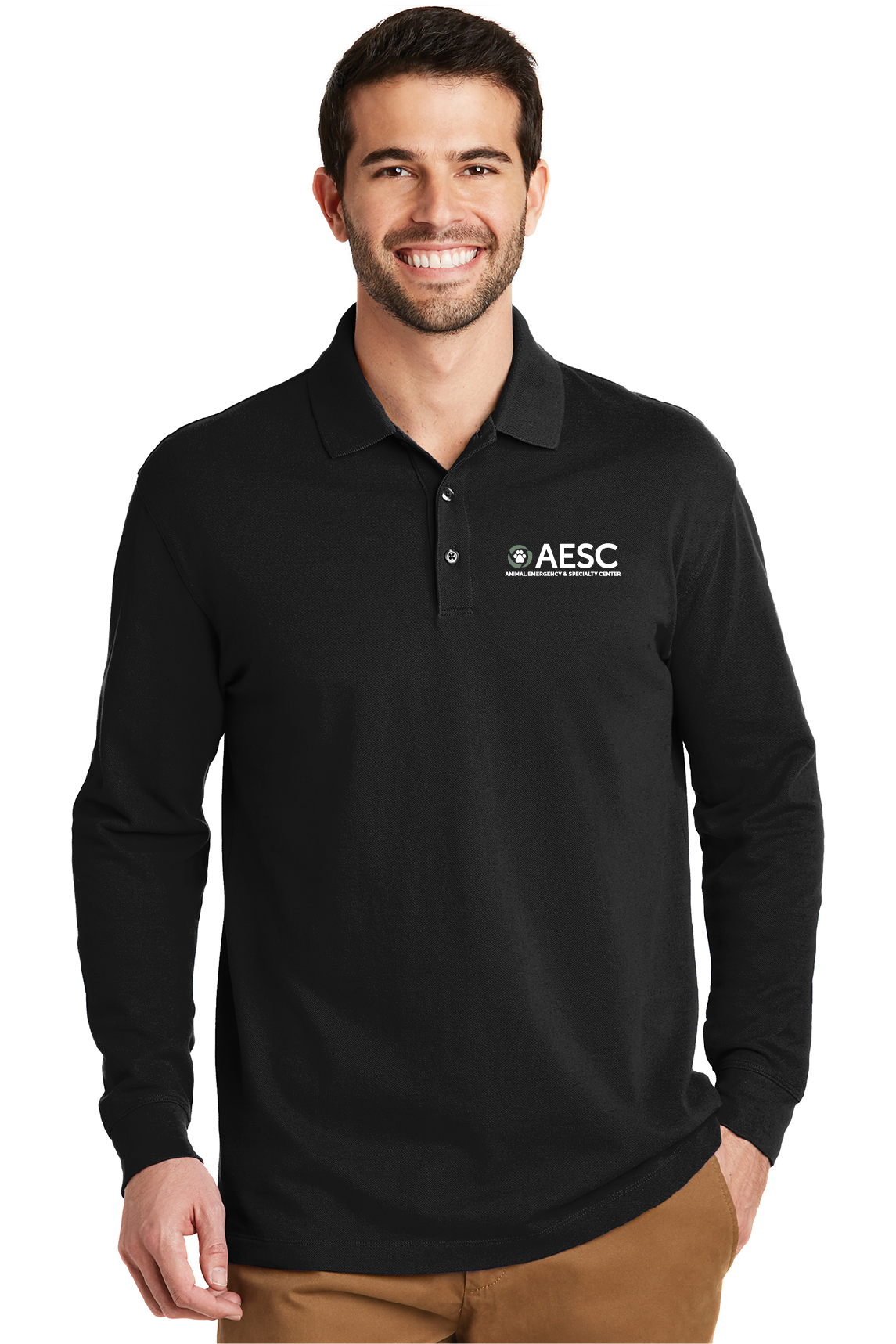 AESC Men’s Port Authority EZCotton Long Sleeve Polo Black