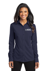 AESC Women’s Port Authority Dimension Knit Long Sleeve Dress Shirt Dark Navy