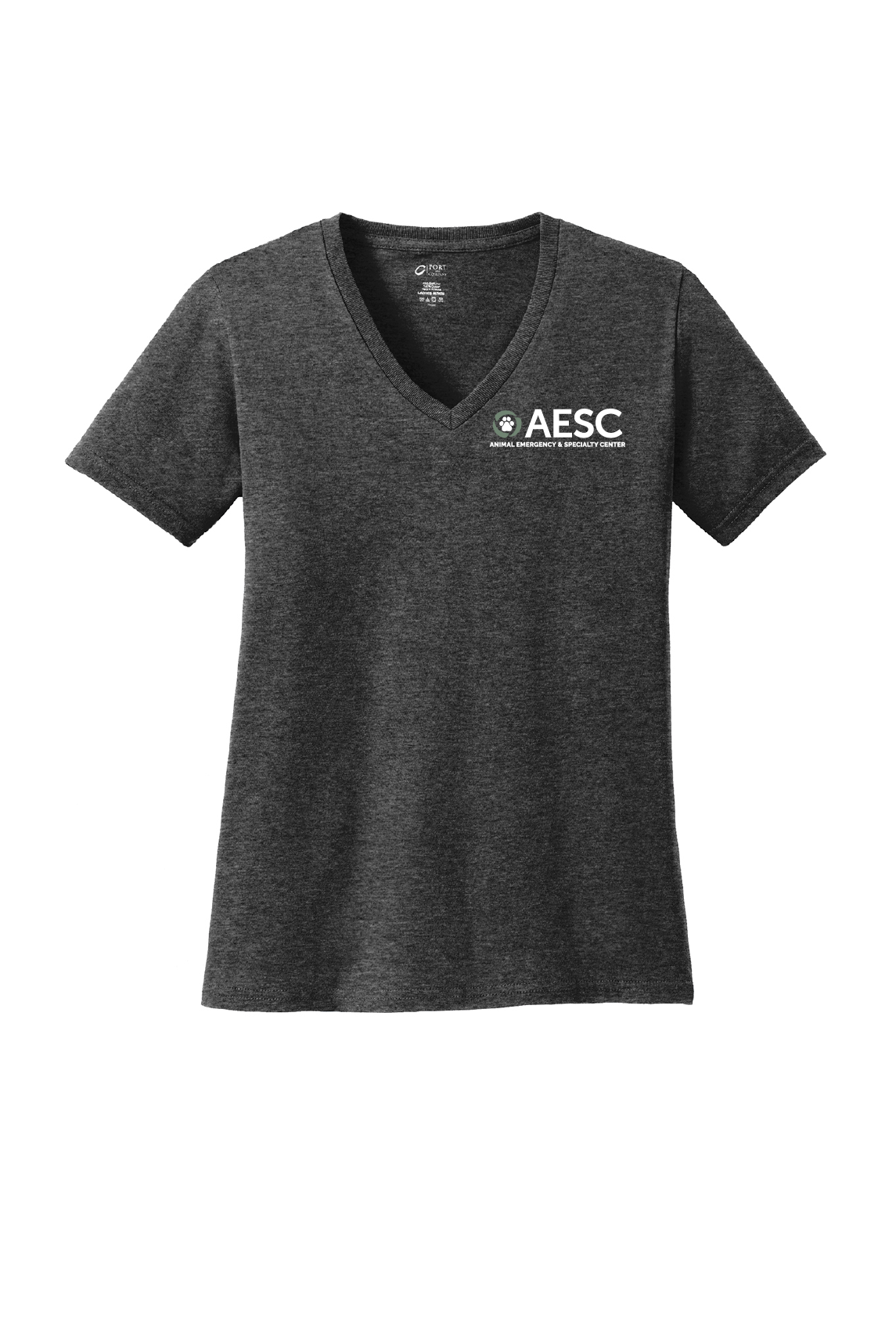 AESC Women’s Port & Company Cotton V-Neck Tee Dark Heather Grey
